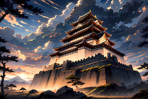 Illustration av ett japanskt slott